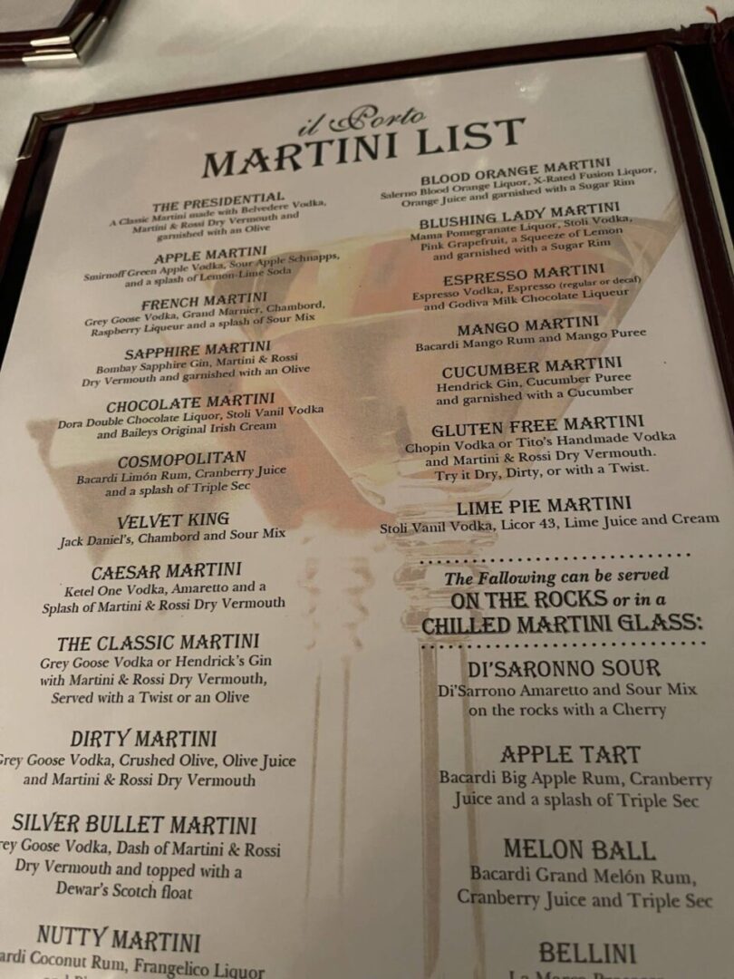 Il Porto Martini Menu