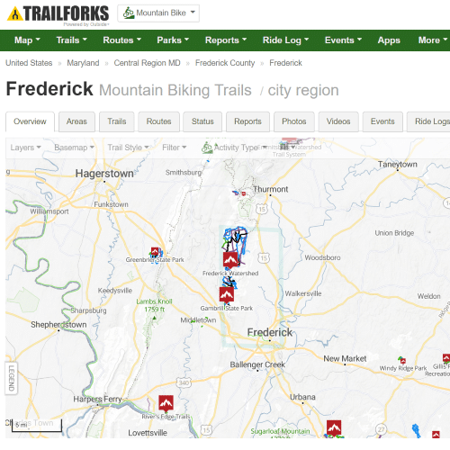 Trailforks Frederick Biking Map