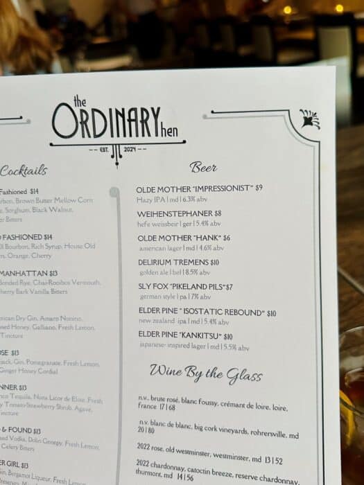 the Ordinary Hen Beer Menu