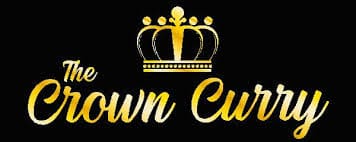 Logo for the Crown Curry One of Bend Oregon Restaurants Featuring a Gold Crown Above the Text the Words the and Curry Are in Elegant Gold Cursive While Crown is Bold and Gold All Set Against a Sleek Black Background