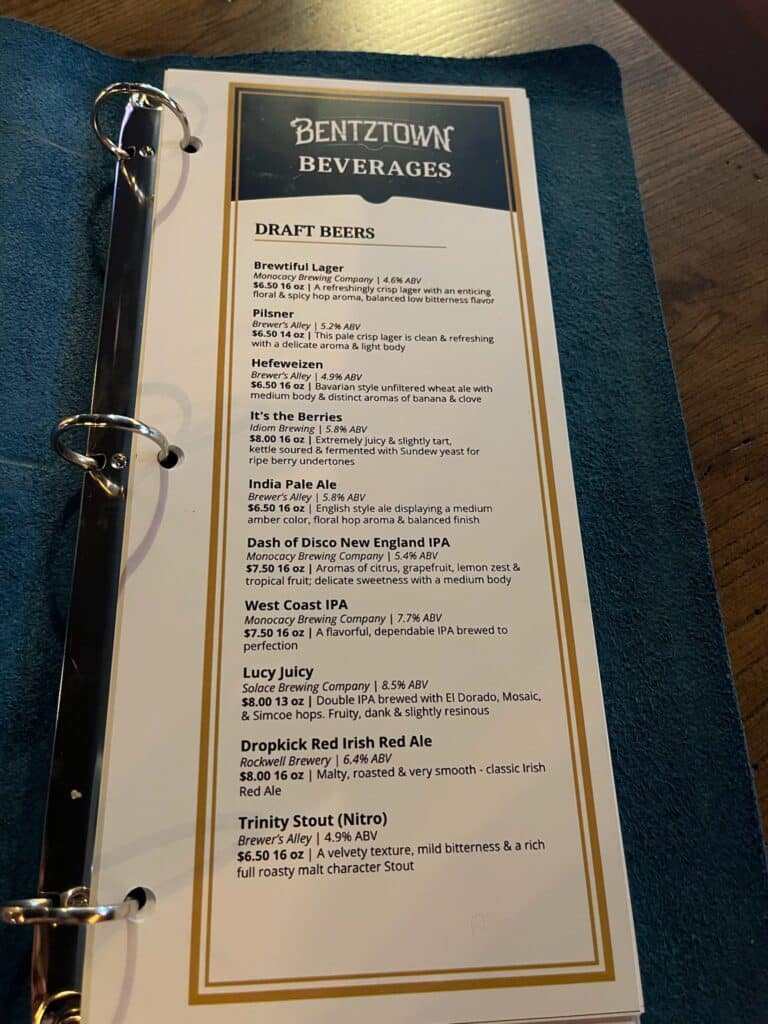 Bentztown drink menu