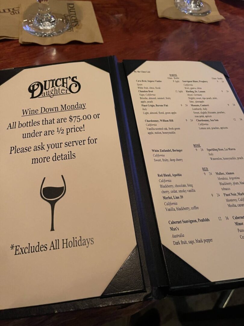 Dutchs Daughter Drink Menu