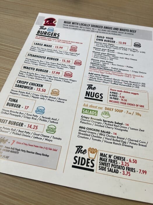 Maxwells Burgers and Fries Menu