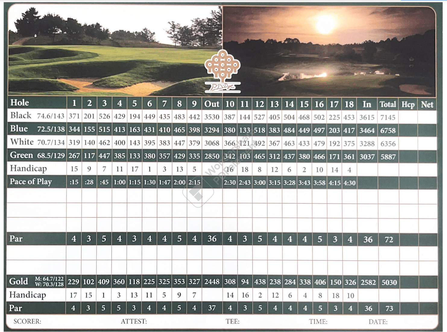 Pb dye golf course scorecard