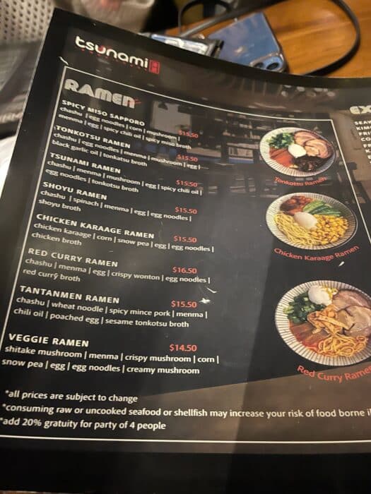 Tsunami Ramen Menu