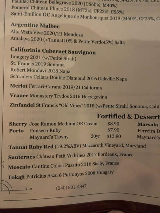 Up on Market Dessert Wine Menu