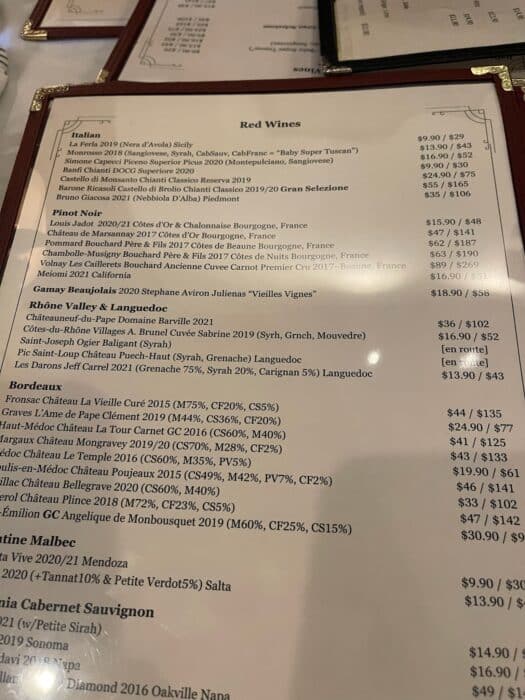 Up on market wine menu