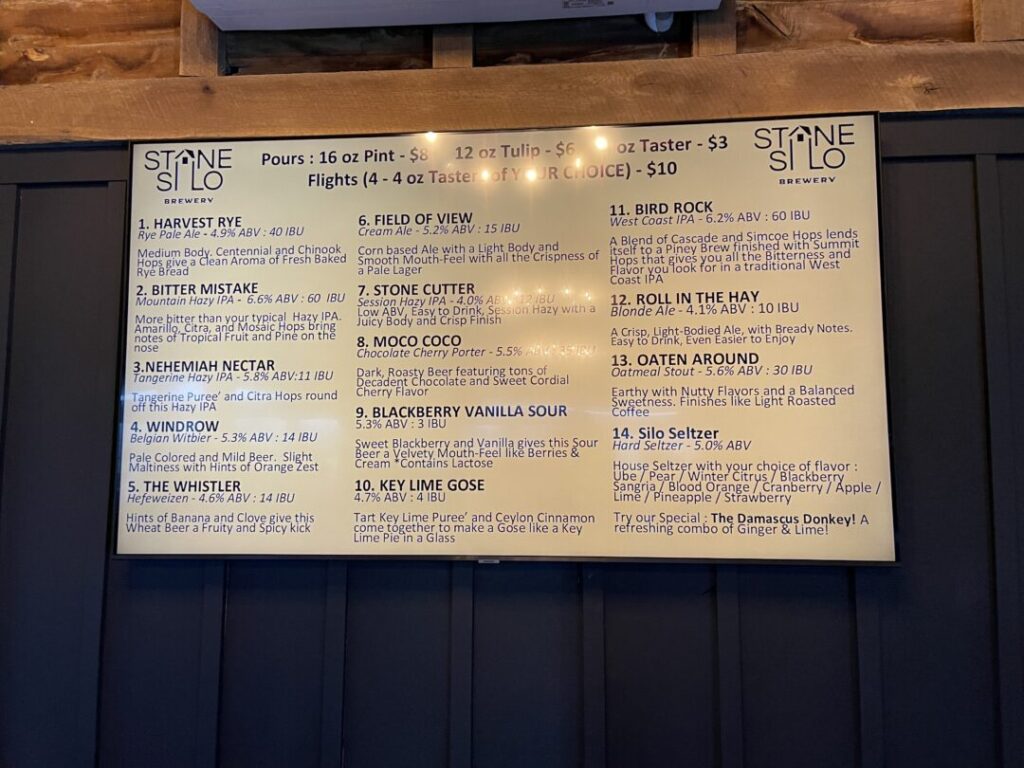 Stone silo beer menu1