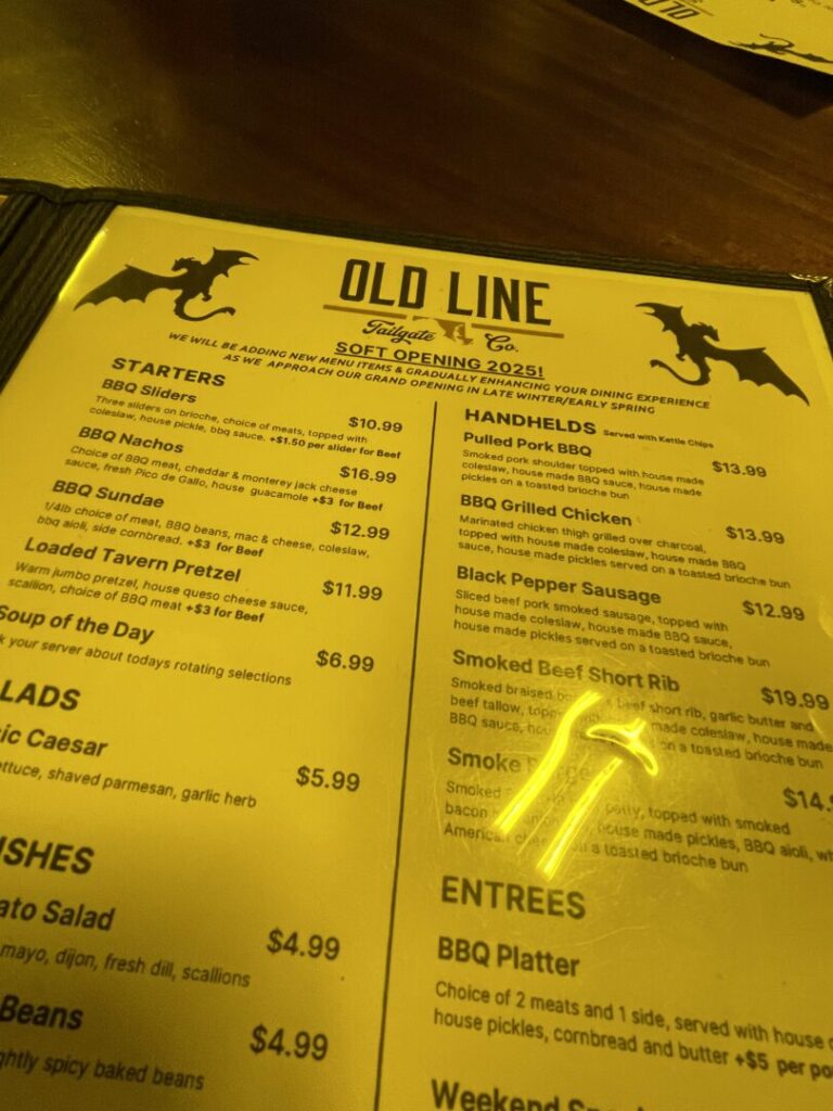 Old Line Tailgate Co Menu