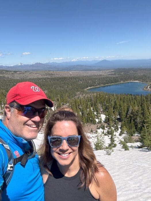 Nicole and Glenn on a snowy hike at Three Creek Lake in Central Oregon