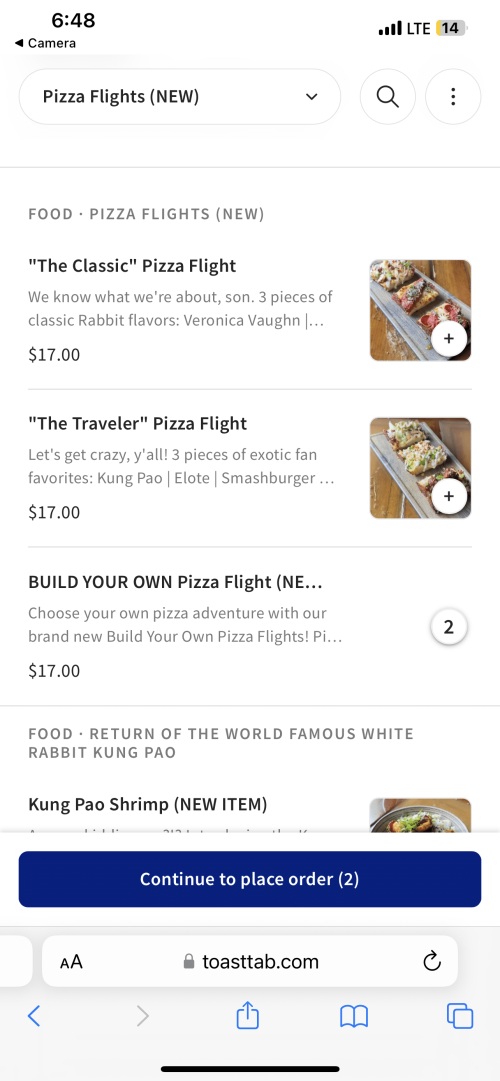 Pizza Flights Menu at White Rabbit