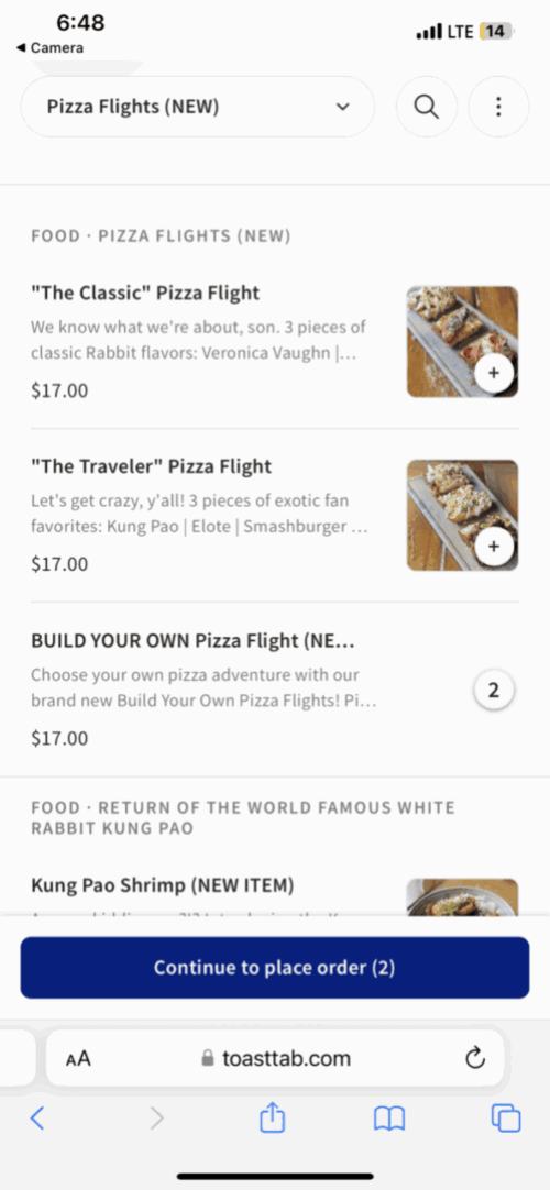 Pizza Flight Menu White Rabbit