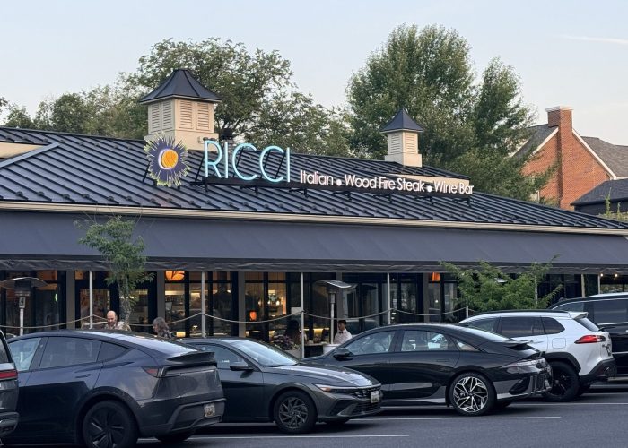 Front view of Ricci Italian restaurant in the Wormans Mill neighborhood in Frederick, Maryland
